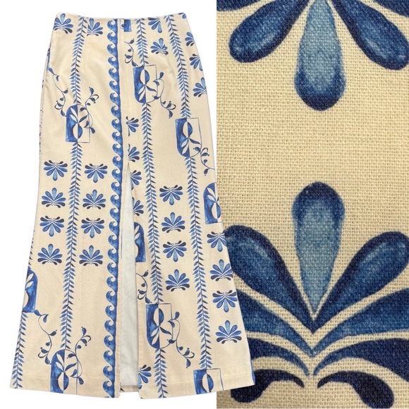 NWT Peppermayo Born For Bordeaux Linen Midi Skirt Floral Wave Women's Size US 2 - Picture 3 of 8